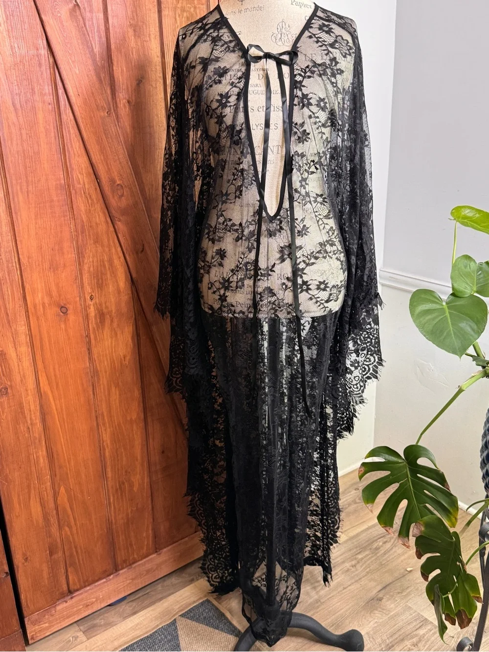 Long Lace Batwing See Through Robe